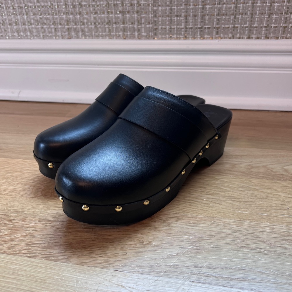 AEYDE Bibi Black Leather Clogs platform with Gold Studs size 40 10